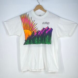 1990s Single Stitch Colorado Shirt Large USA Outdoors Mountains Colorful Vintage